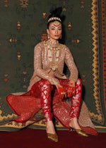 Pakistani Red Adda Work Organza Jacket with Banarsi Churidar (3-Piece) - Image 14