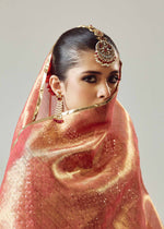 Pakistani Red Adda Work Organza Jacket with Banarsi Churidar (3-Piece) - Image 17