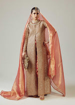 Pakistani Red Adda Work Organza Jacket with Banarsi Churidar (3-Piece) - Image 2