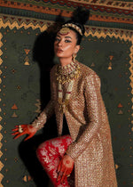 Pakistani Red Adda Work Organza Jacket with Banarsi Churidar (3-Piece) - Image 5