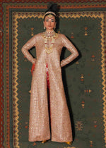 Pakistani Red Adda Work Organza Jacket with Banarsi Churidar (3-Piece) - Image 8