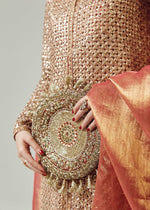 Pakistani Red Adda Work Organza Jacket with Banarsi Churidar (3-Piece) - Image 9