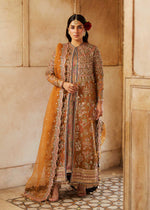 Pakistani Gold Embroidered Organza Jacket Dress (3-Piece) - Image 2