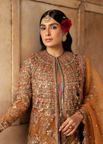 Pakistani Gold Embroidered Organza Jacket Dress (3-Piece) - Image 3