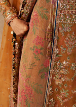 Pakistani Gold Embroidered Organza Jacket Dress (3-Piece) - Image 5