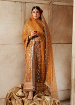 Pakistani Gold Embroidered Organza Jacket Dress (3-Piece) - Image 7
