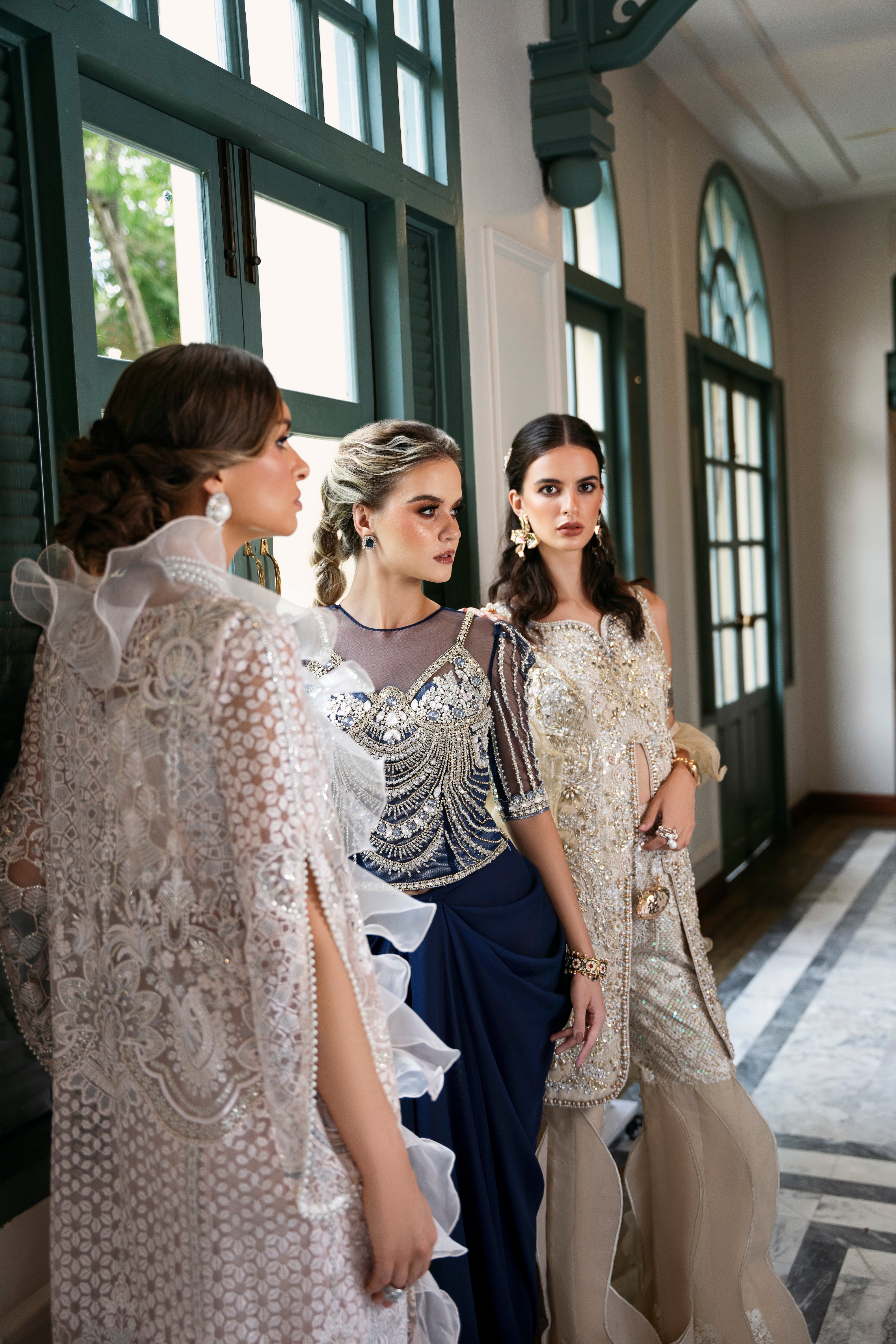 Pakistani Champagne Gold Hand-Beaded Organza Salwar Kameez (3-Piece) - Image 10