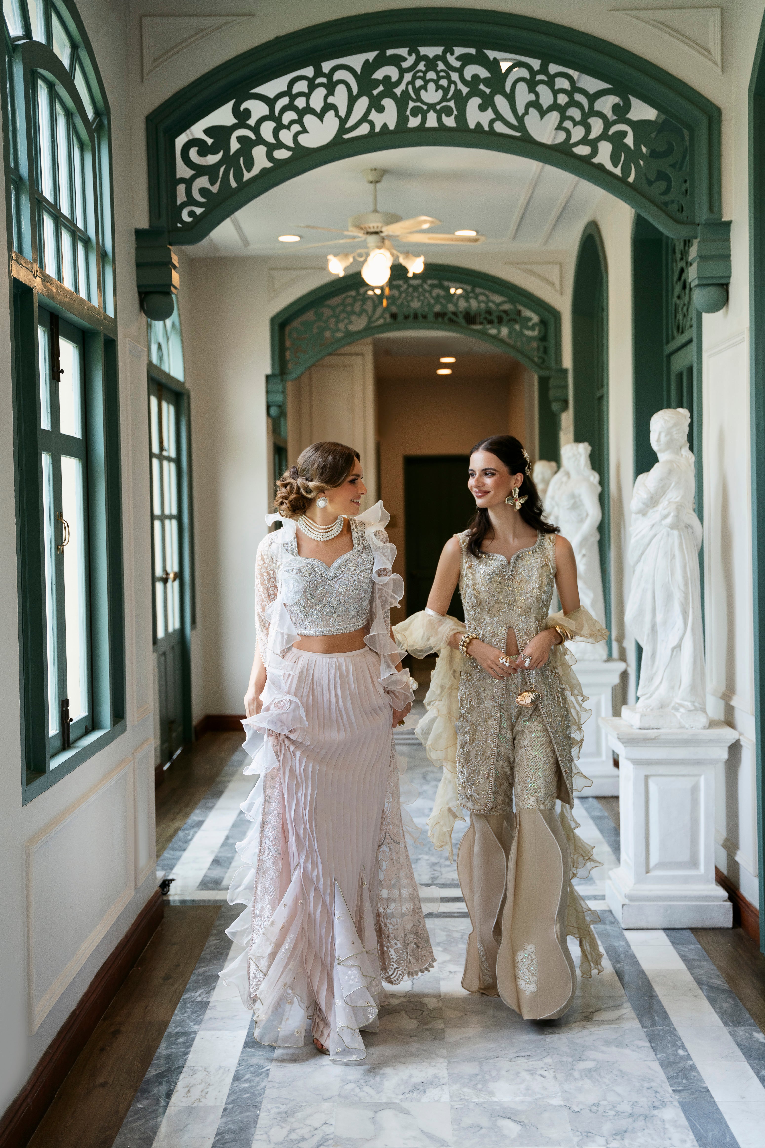 Pakistani Champagne Gold Hand-Beaded Organza Salwar Kameez (3-Piece) - Image 7