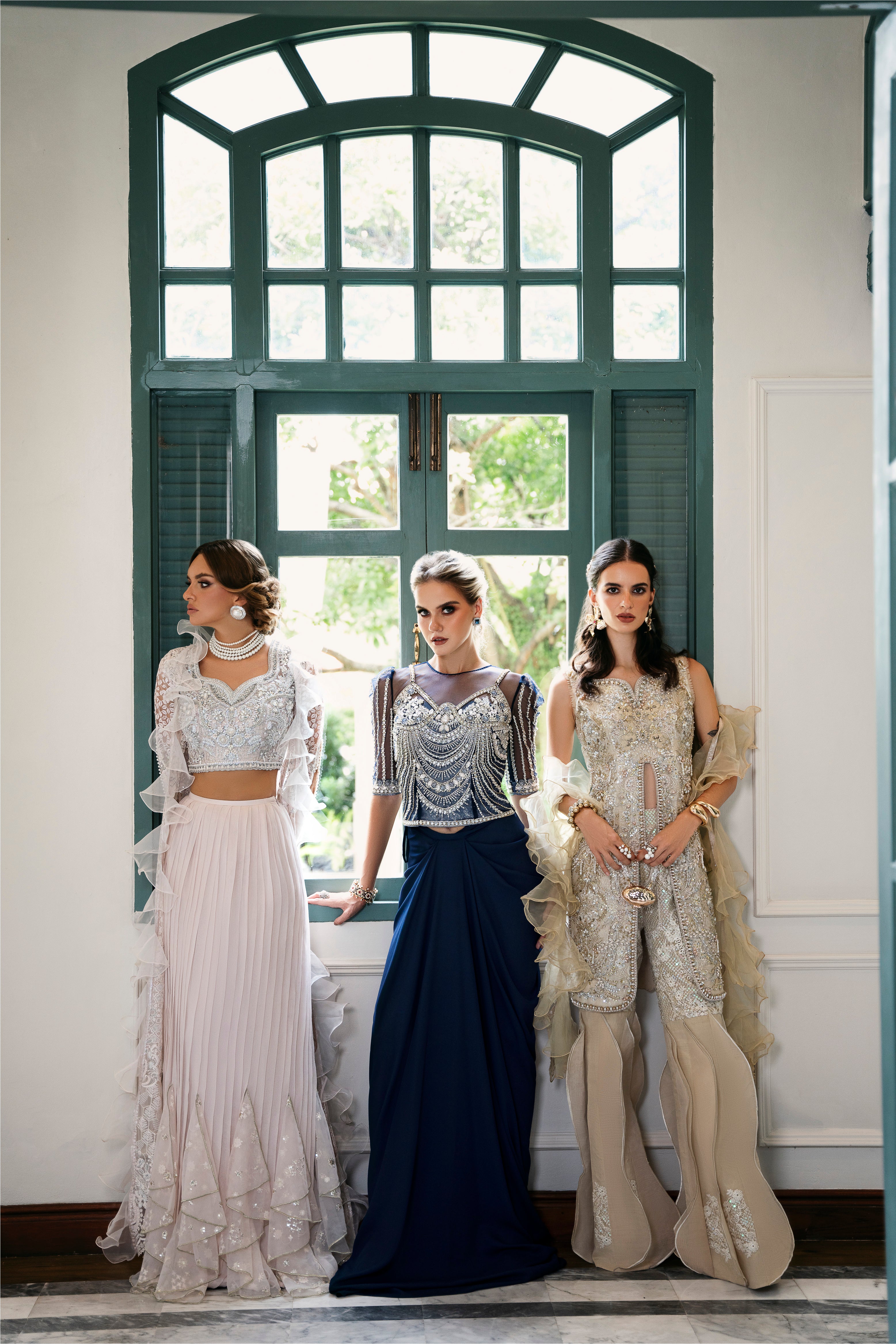 Pakistani Champagne Gold Hand-Beaded Organza Salwar Kameez (3-Piece) - Image 9