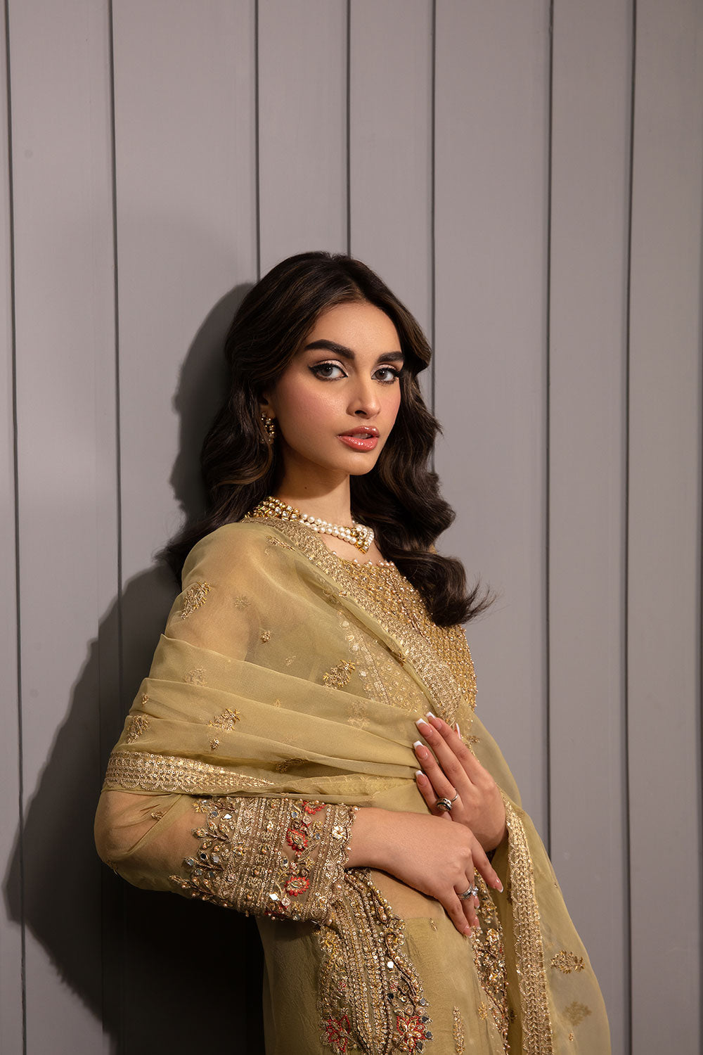 Gold Hand-Embellished Organza Salwar Kameez (3-Piece) - Image 11