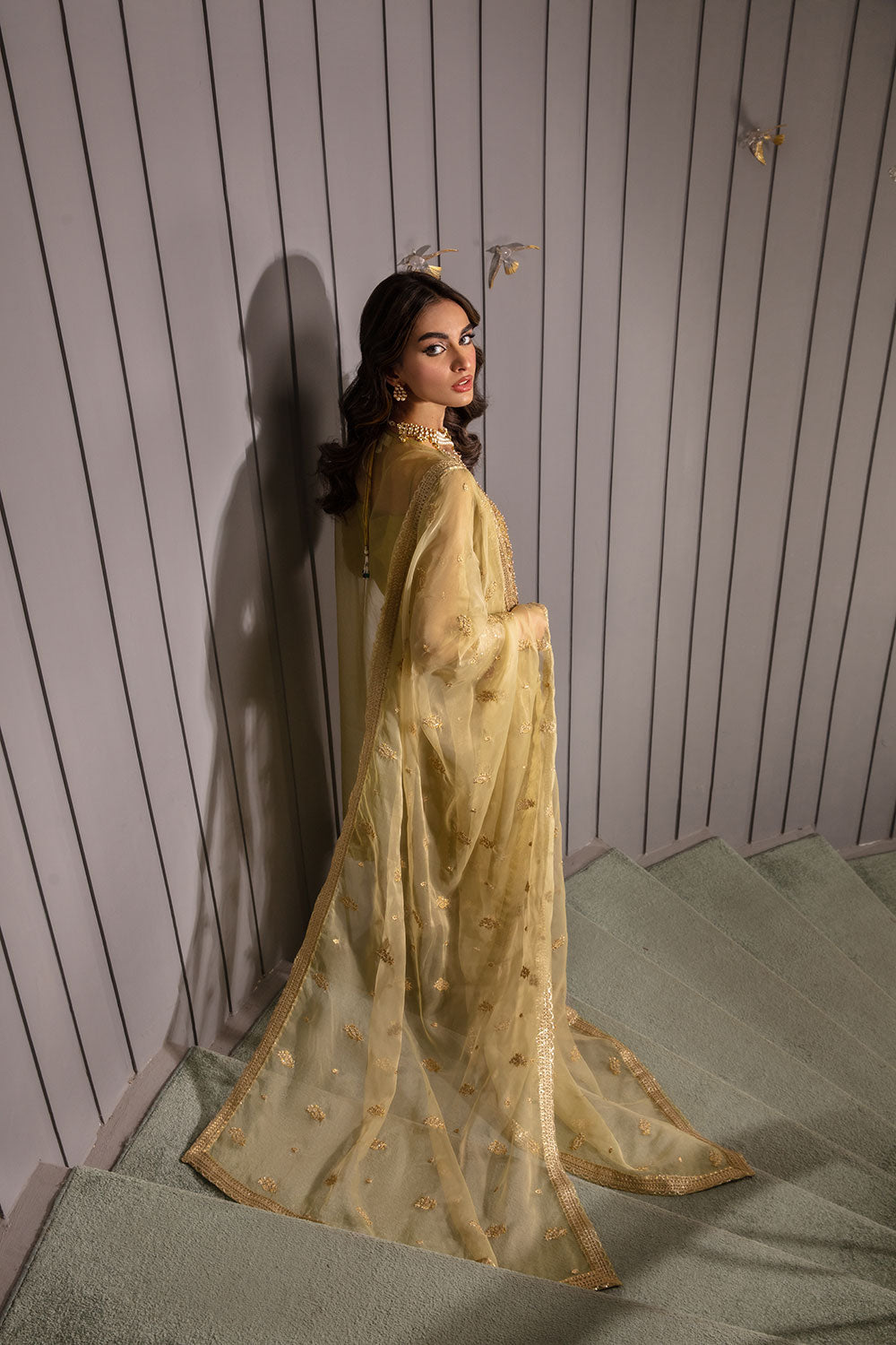 Gold Hand-Embellished Organza Salwar Kameez (3-Piece) - Image 4