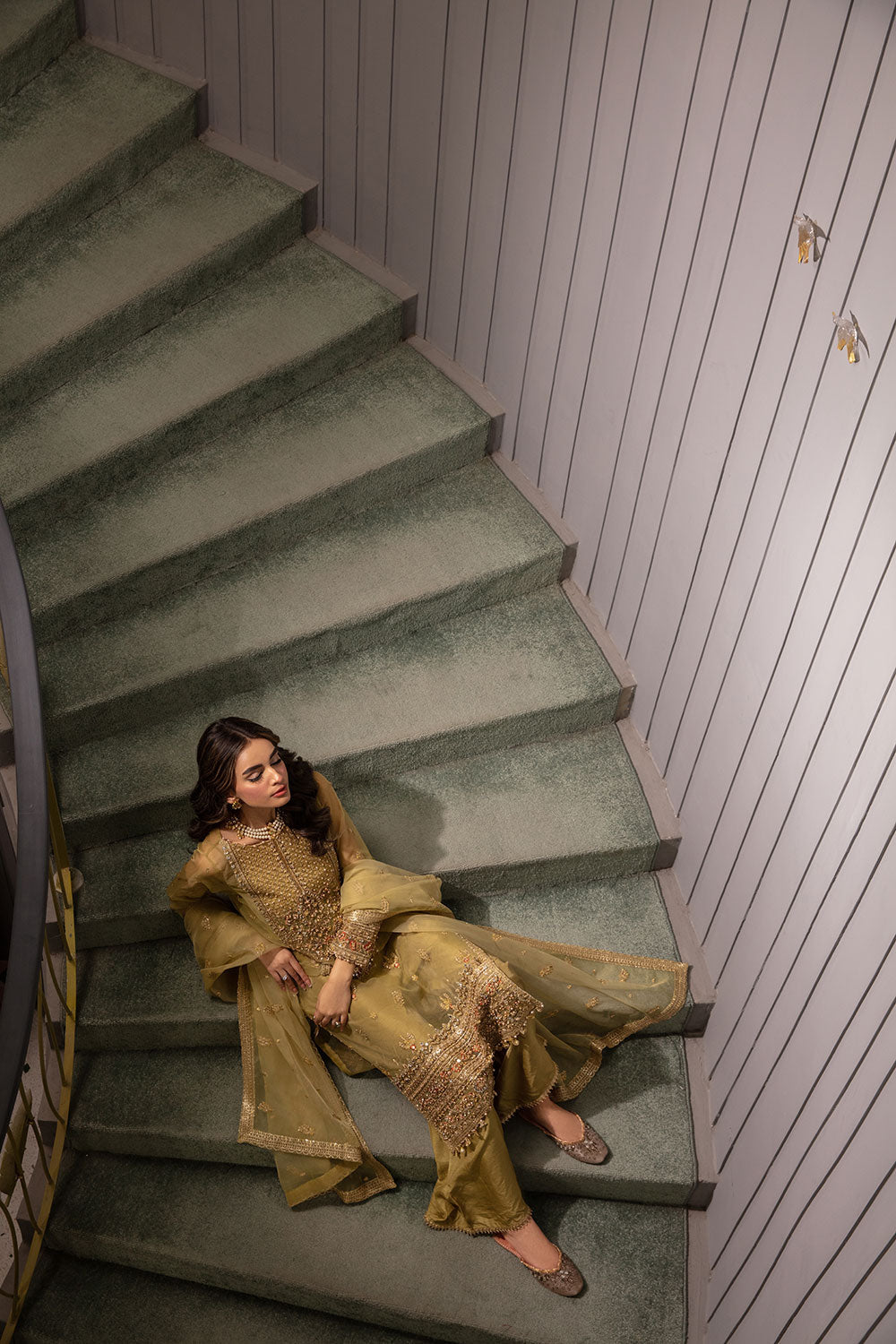 Gold Hand-Embellished Organza Salwar Kameez (3-Piece) - Image 9