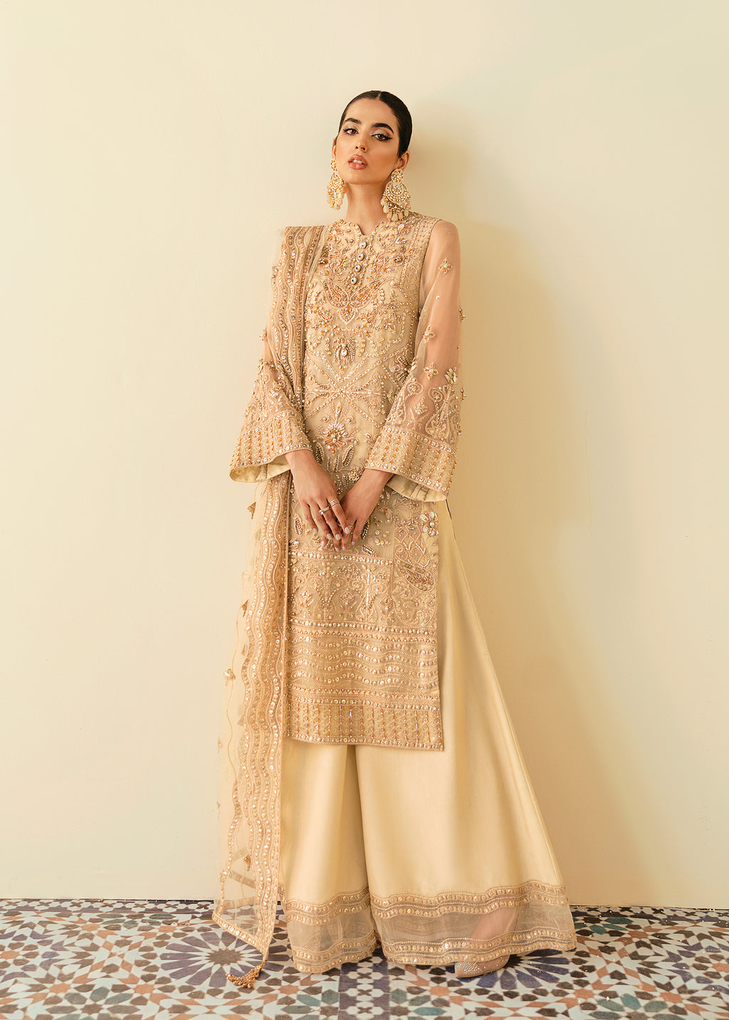 Gold Hand-Embellished Organza Salwar Kameez (3-Piece) - Image 1