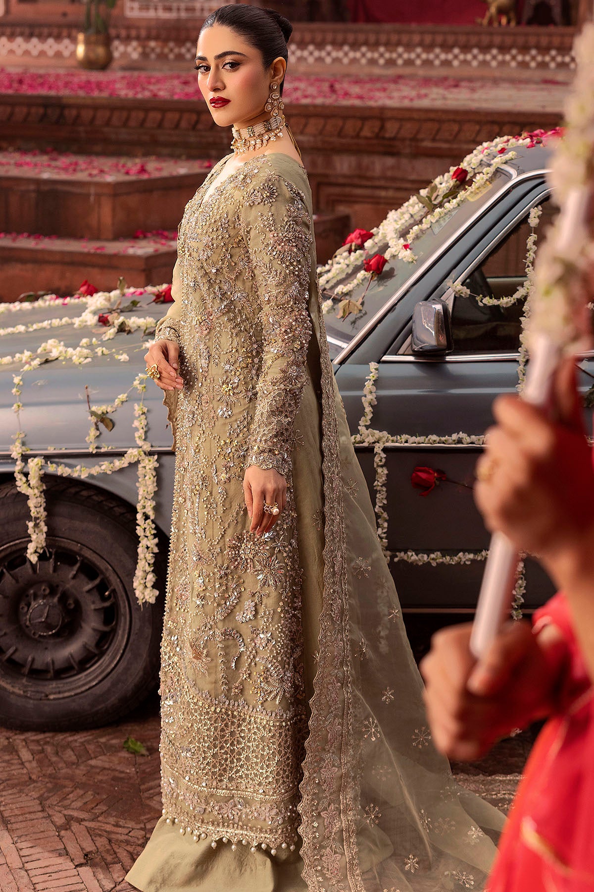 Olive Gold Embroidered Organza Jacket Set (3-Piece) - Image 2