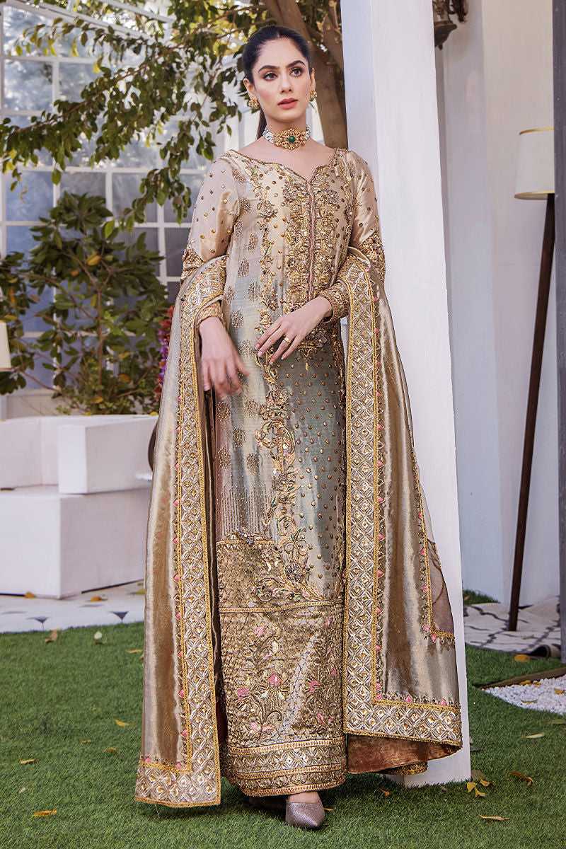 Golden Bronze Embroidered Organza Salwar Kameez (3-Piece) - Image 1