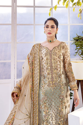 Golden Bronze Embroidered Organza Salwar Kameez (3-Piece) - Image 10