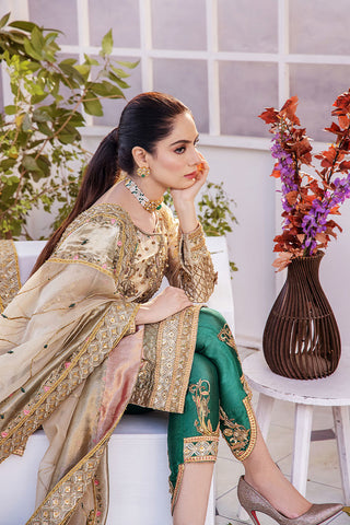 Golden Bronze Embroidered Organza Salwar Kameez (3-Piece) - Image 6