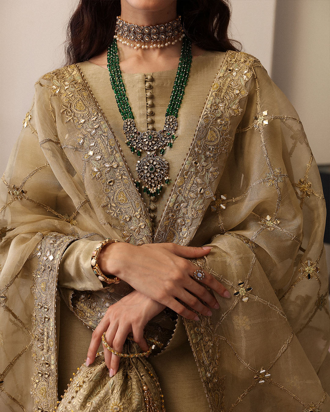 Gold Embroidered Korean Raw Silk Salwar Kameez (3-Piece) - Image 5