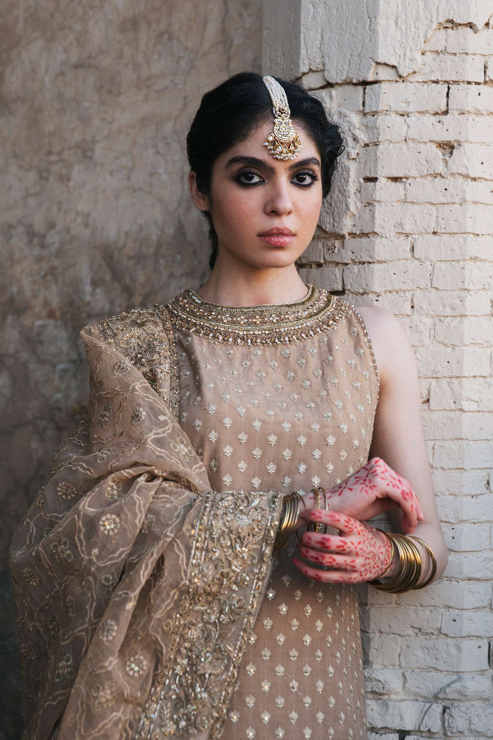 Golden Embroidered Bamber Raw Silk Salwar Kameez (3-Piece) - Image 2