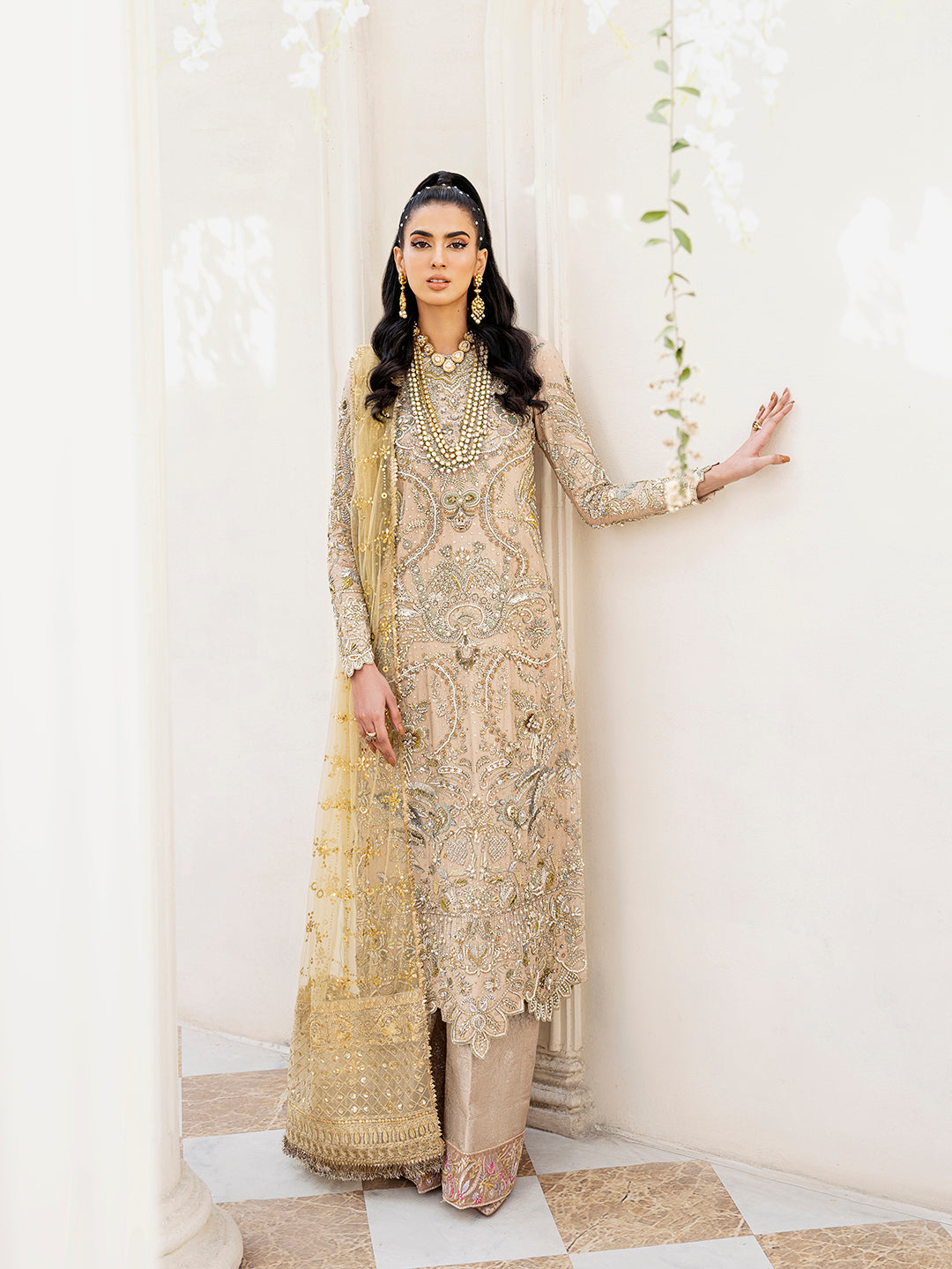 Dusty Gold Kamdani Raw Silk Salwar Kameez (3-Piece) - Image 1
