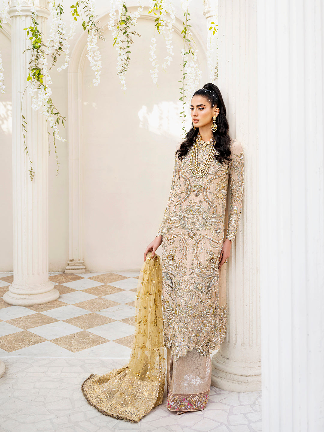 Dusty Gold Kamdani Raw Silk Salwar Kameez (3-Piece) - Image 3
