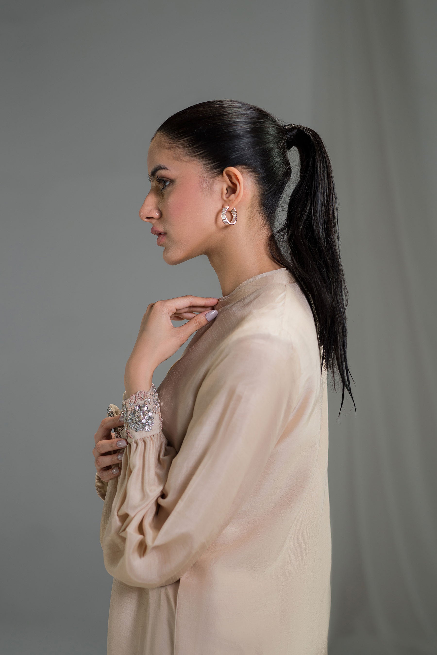 Pakistani Champagne Embellished Pure Raw Silk Co-ord Set (2-Piece) - Image 4