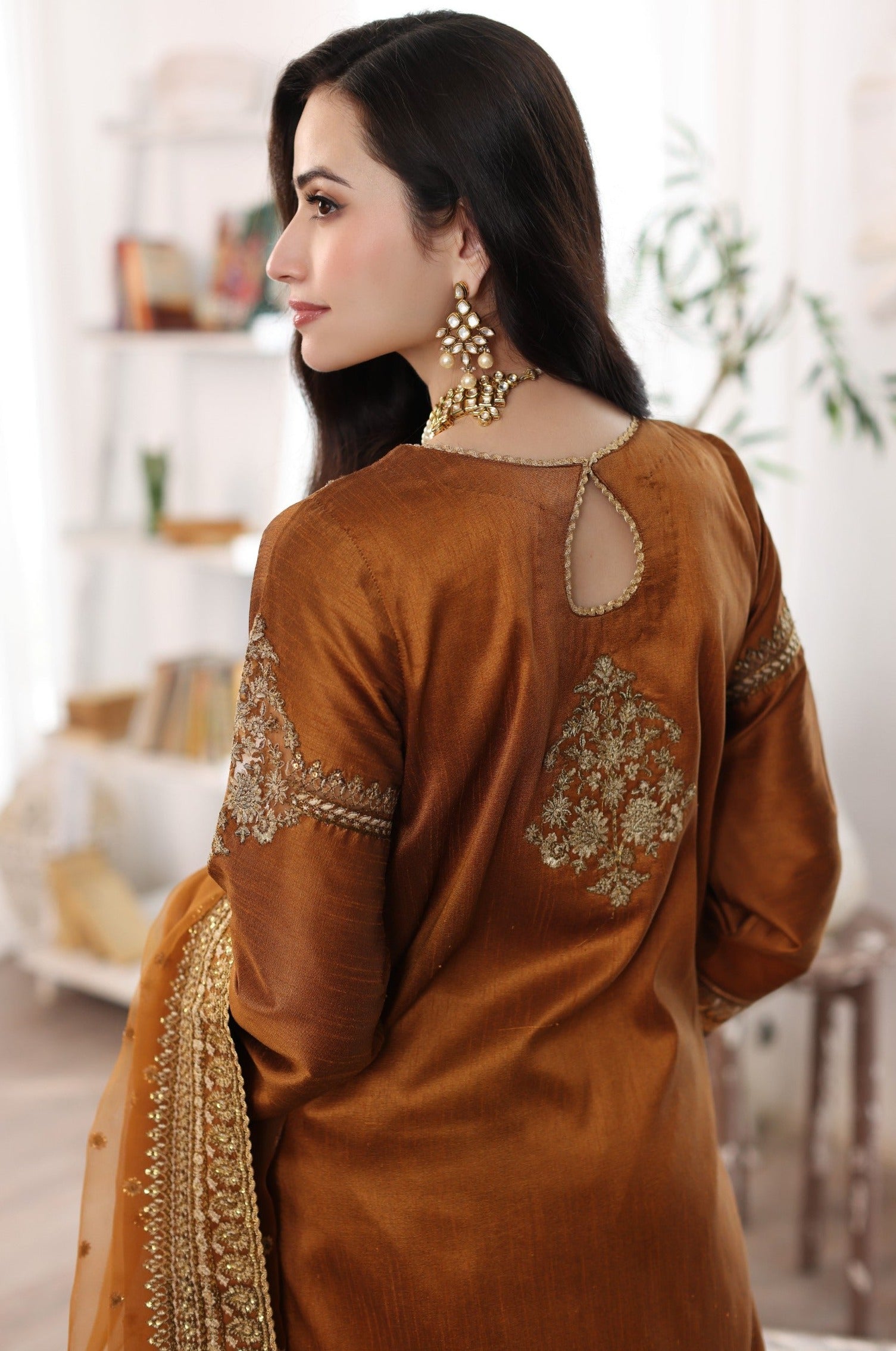 Pakistani Amber Embroidered Raw Silk 3-Piece Suit - Image 3