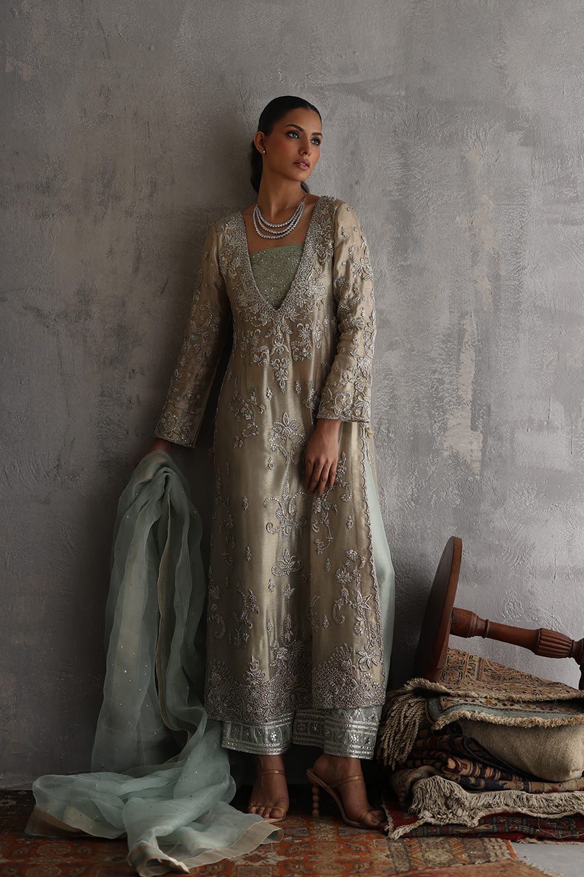 Champagne Zardozi Meysuri Kameez with Culottes (3-Piece) - Image 3