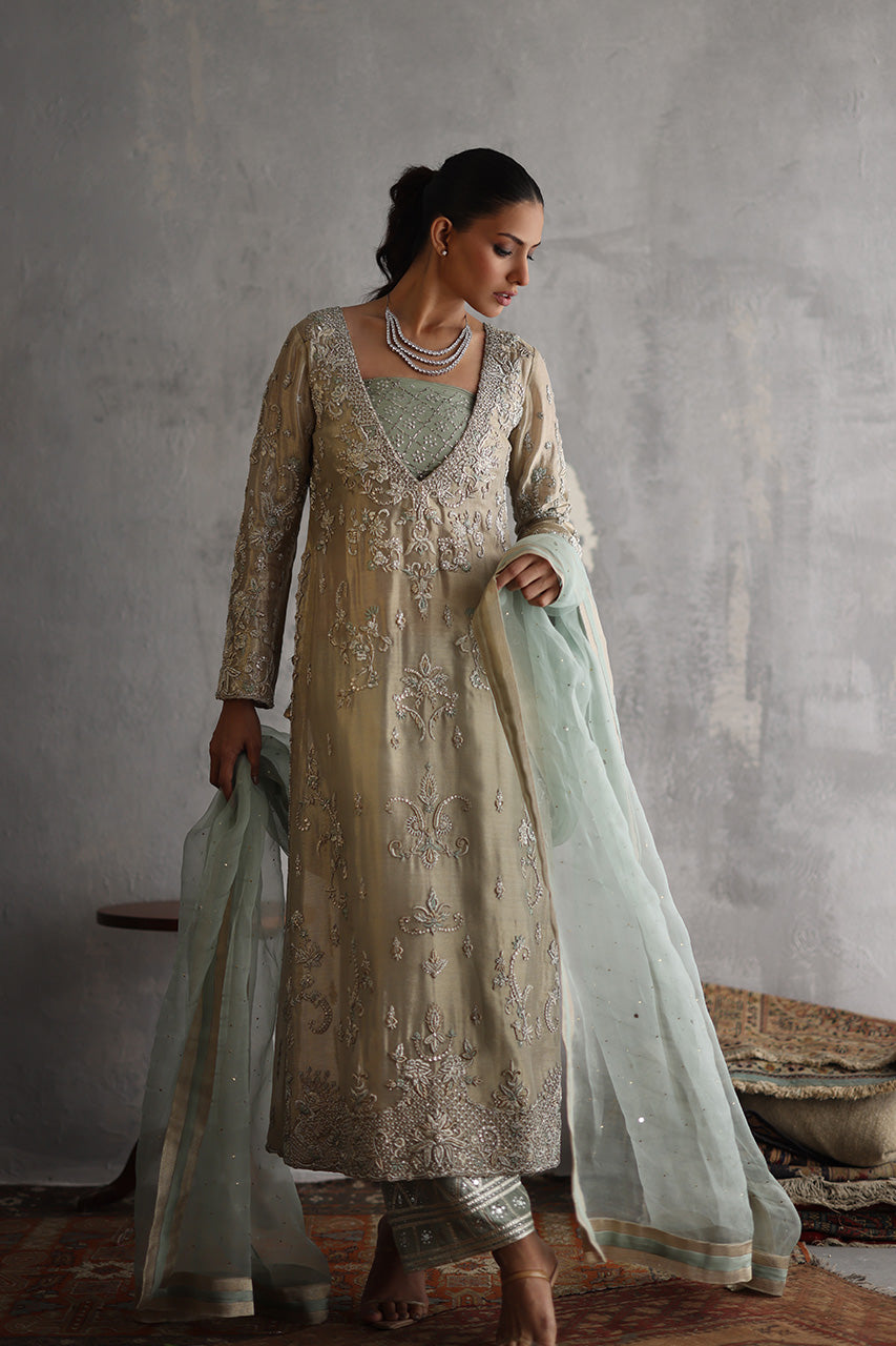 Champagne Zardozi Meysuri Kameez with Culottes (3-Piece) - Image 4