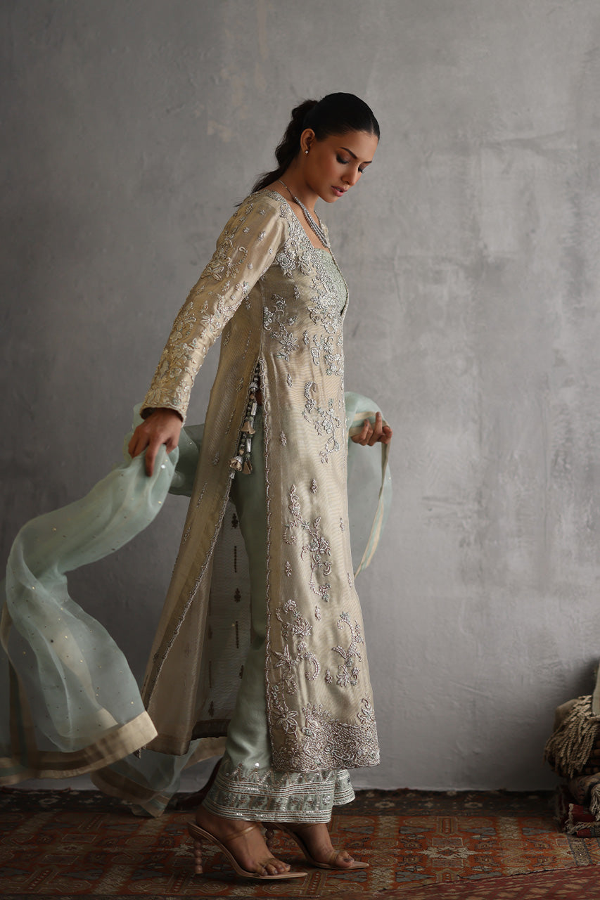 Champagne Zardozi Meysuri Kameez with Culottes (3-Piece) - Image 7