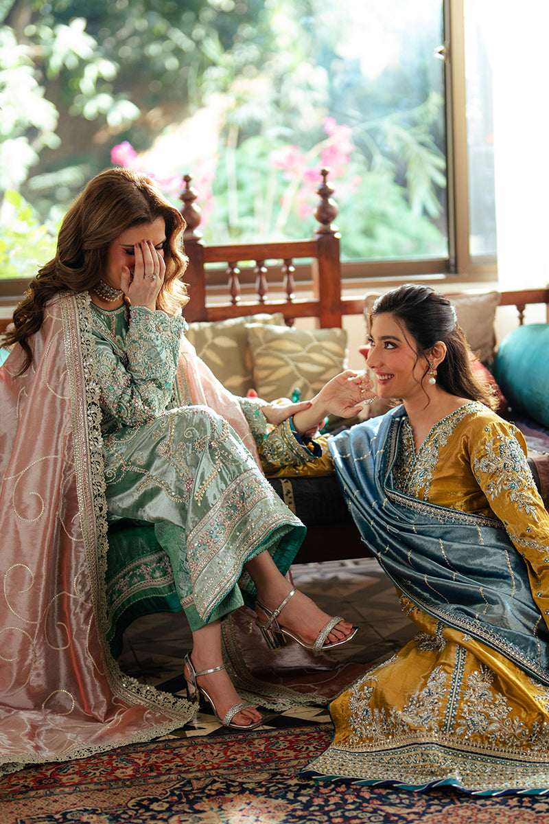 Pakistani Golden Zari Embroidered Satin Salwar Kameez (3-Piece) - Image 11