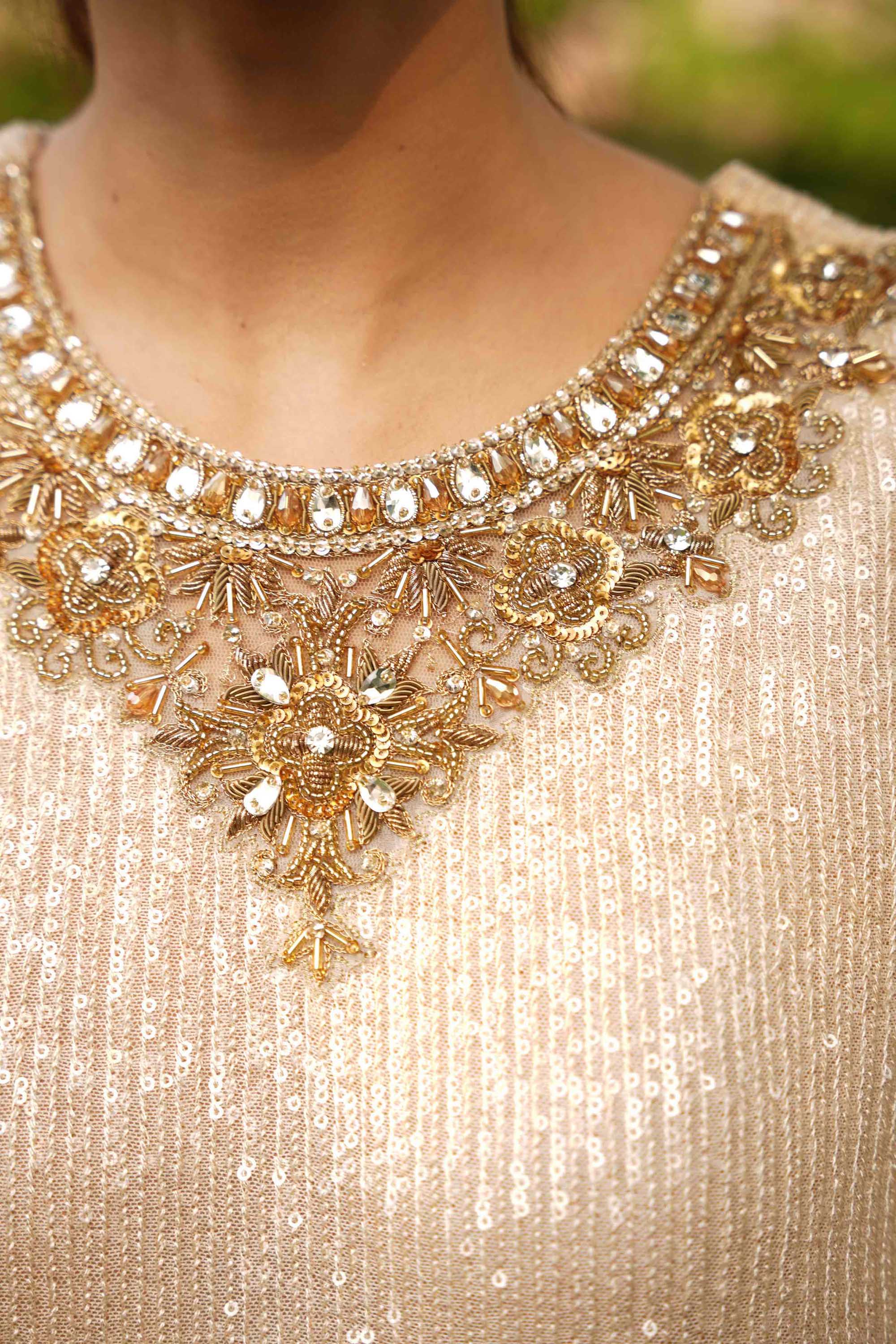 Champagne Gold Ombre Sequinned Net Salwar Kameez (3-Piece) - Image 7