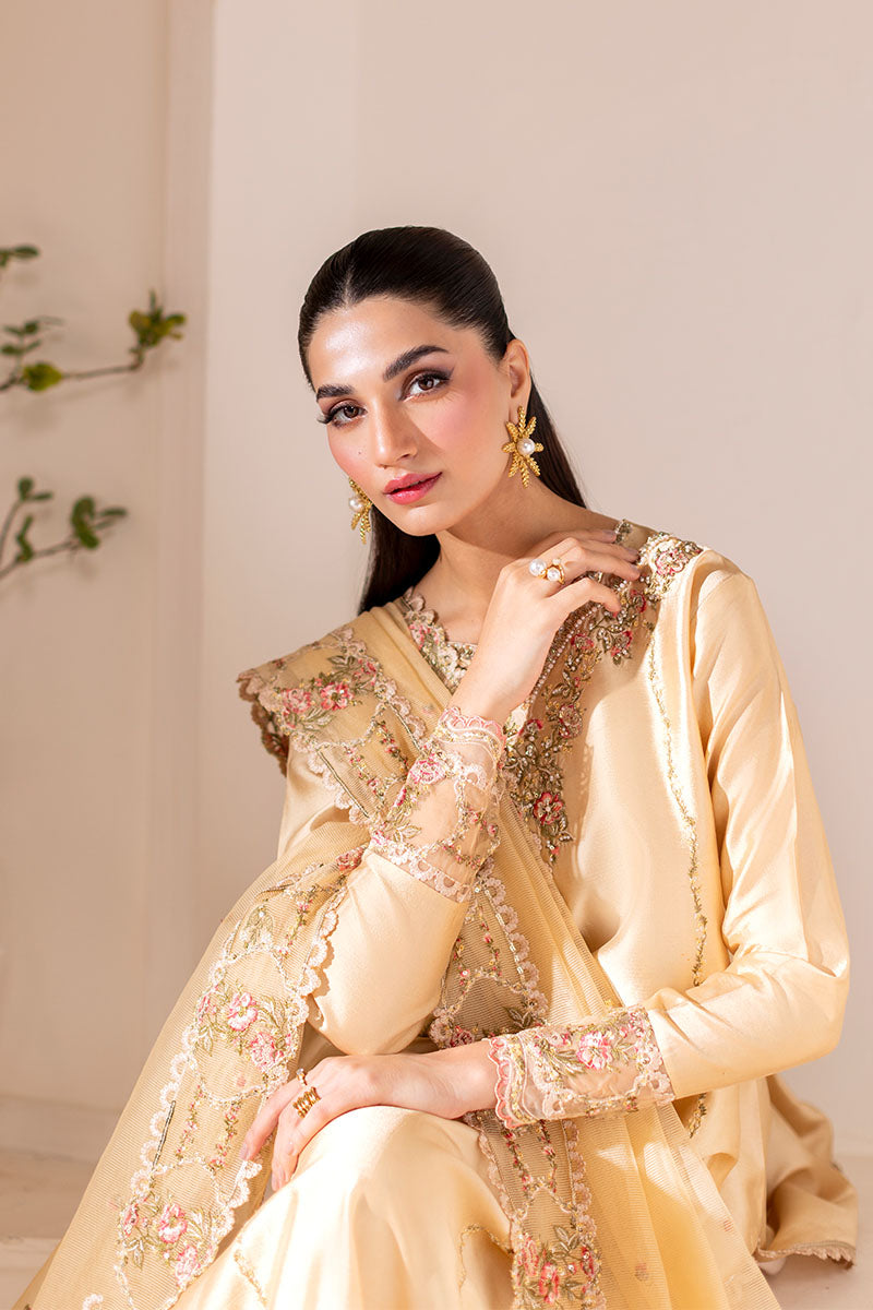 Gold Embroidered Sheesha Silk Salwar Kameez (3-Piece) - Image 10