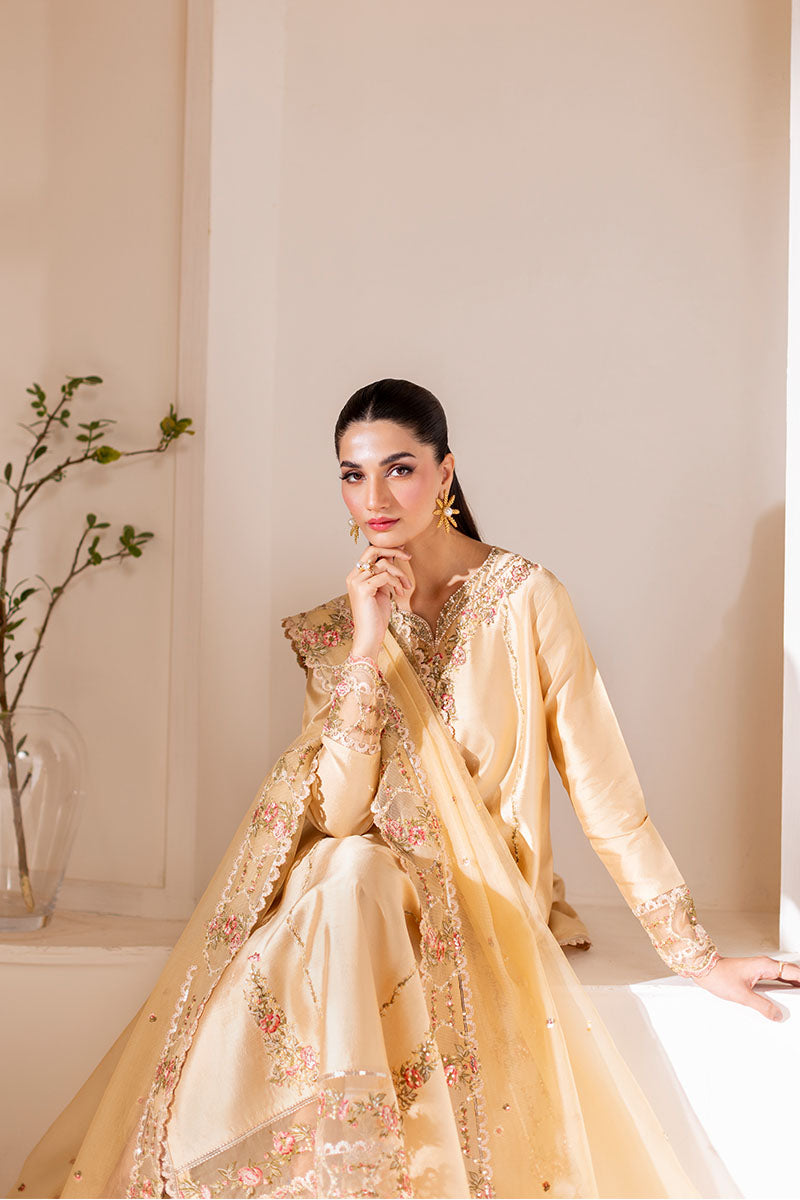 Gold Embroidered Sheesha Silk Salwar Kameez (3-Piece) - Image 11