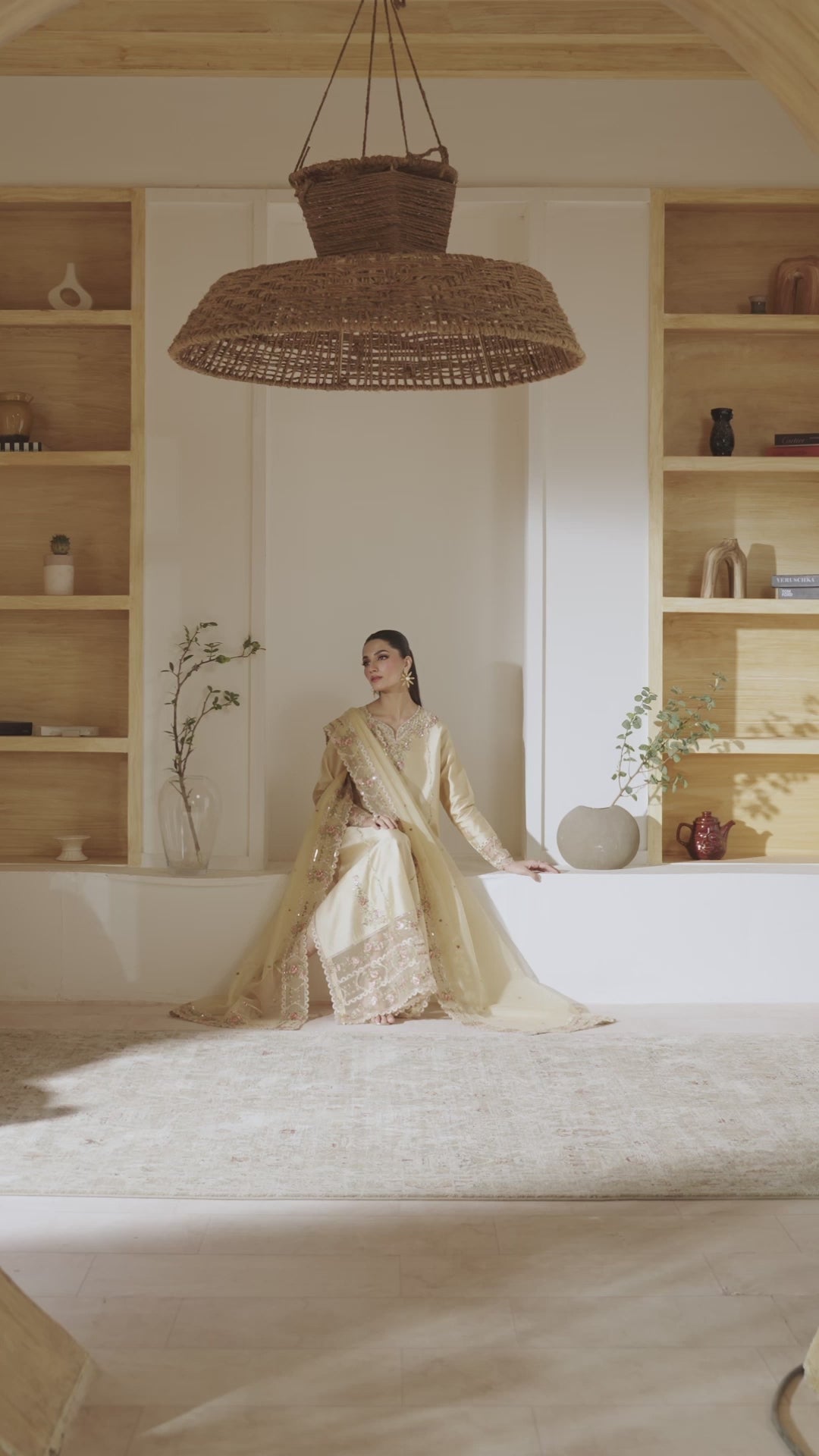 Gold Embroidered Sheesha Silk Salwar Kameez (3-Piece) - Image 12