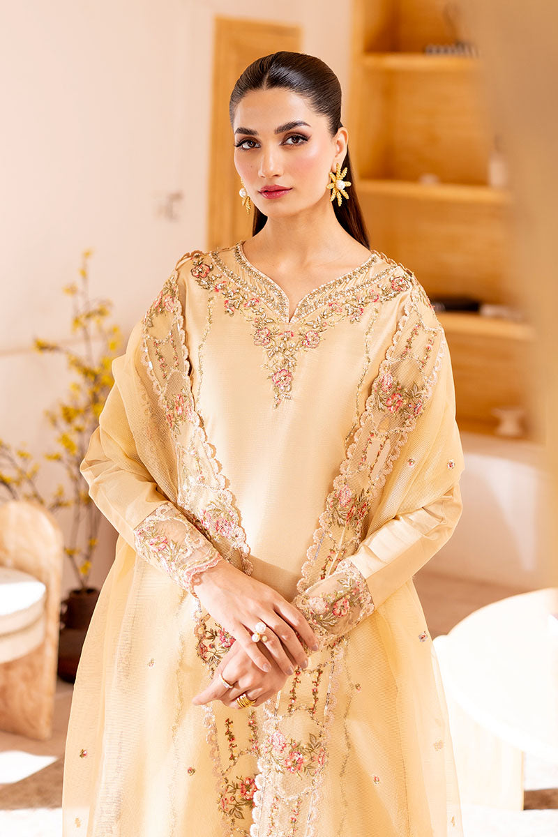 Gold Embroidered Sheesha Silk Salwar Kameez (3-Piece) - Image 2