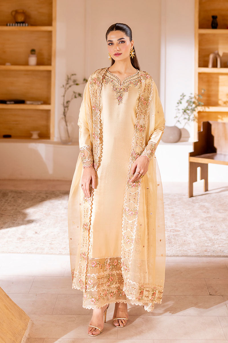 Gold Embroidered Sheesha Silk Salwar Kameez (3-Piece) - Image 3