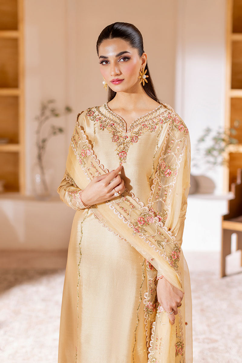 Gold Embroidered Sheesha Silk Salwar Kameez (3-Piece) - Image 4