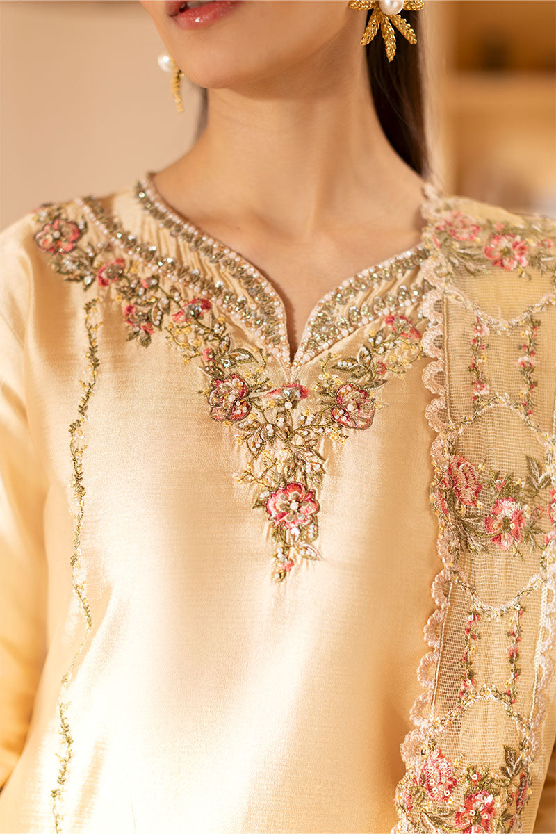 Gold Embroidered Sheesha Silk Salwar Kameez (3-Piece) - Image 5