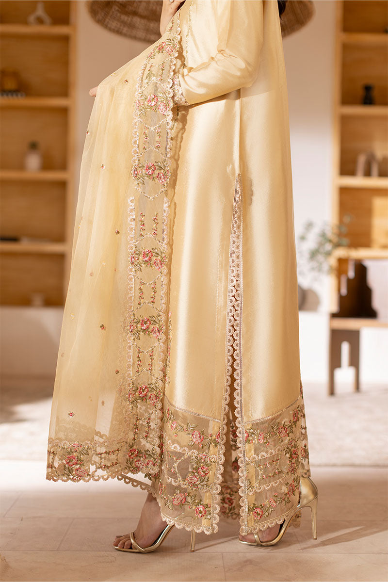 Gold Embroidered Sheesha Silk Salwar Kameez (3-Piece) - Image 6