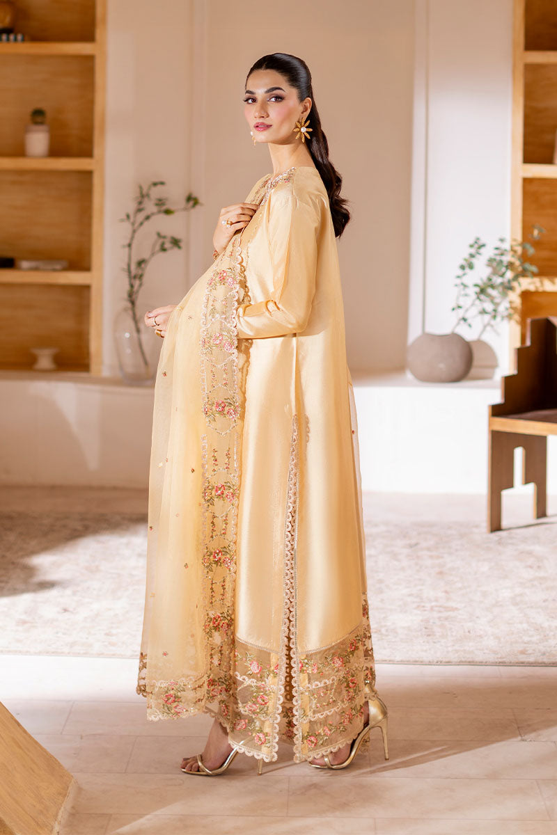 Gold Embroidered Sheesha Silk Salwar Kameez (3-Piece) - Image 7