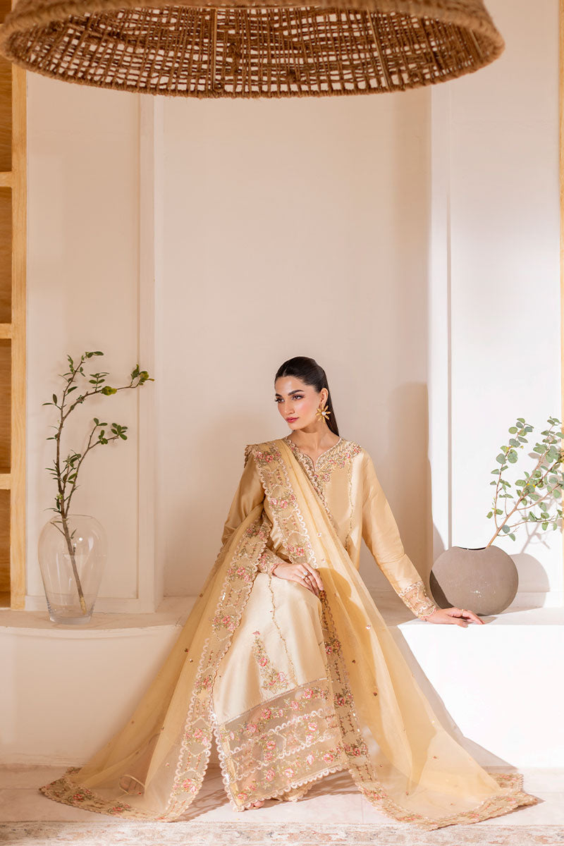 Gold Embroidered Sheesha Silk Salwar Kameez (3-Piece) - Image 8