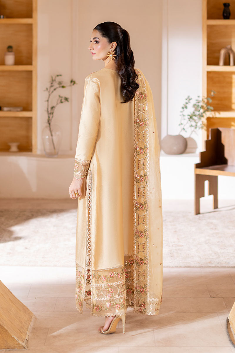Gold Embroidered Sheesha Silk Salwar Kameez (3-Piece) - Image 9