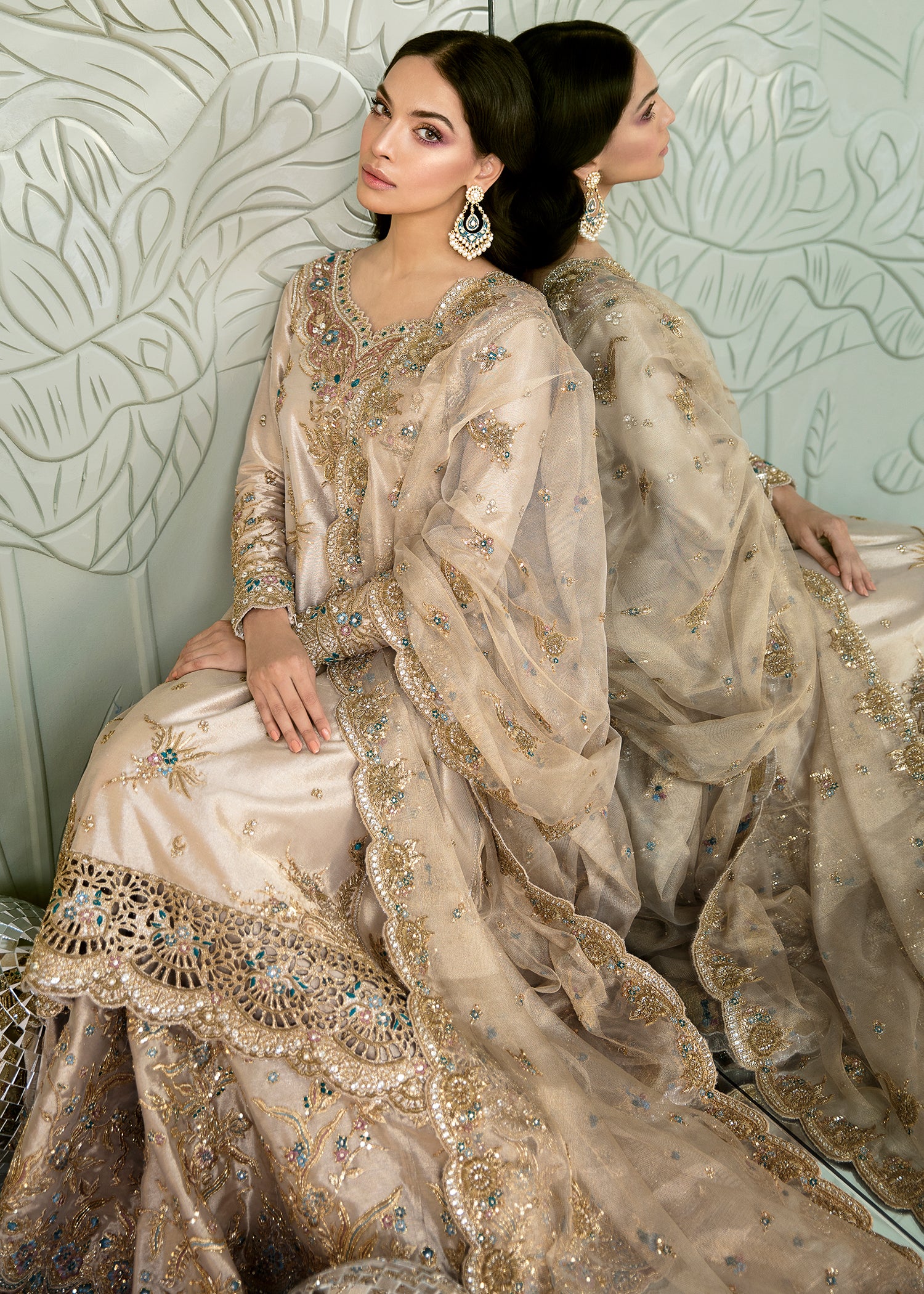 Champagne Gold Hand-Embellished Silk-Blend Salwar Kameez (3-Piece) - Image 2