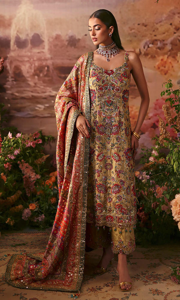 Pakistani Gold Zardozi & Sequin Silk-Blend Salwar Kameez (3-Piece) - Image 4