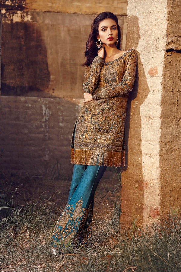 Antique Gold Embellished Silk-Blend Salwar Kameez (2-Piece) - Image 2