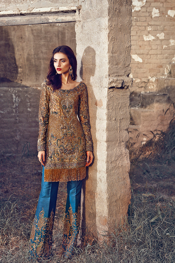 Antique Gold Embellished Silk-Blend Salwar Kameez (2-Piece) - Image 3