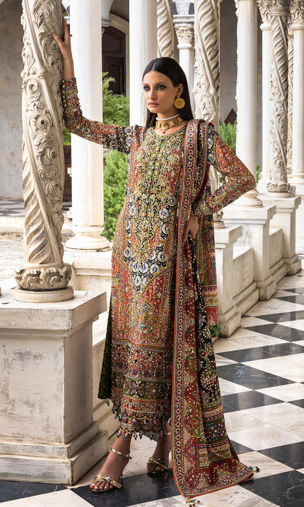 Multi-Colour Embellished Silk Long Kameez (3-Piece) - Image 4