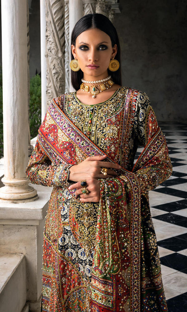 Multi-Colour Embellished Silk Long Kameez (3-Piece) - Image 6