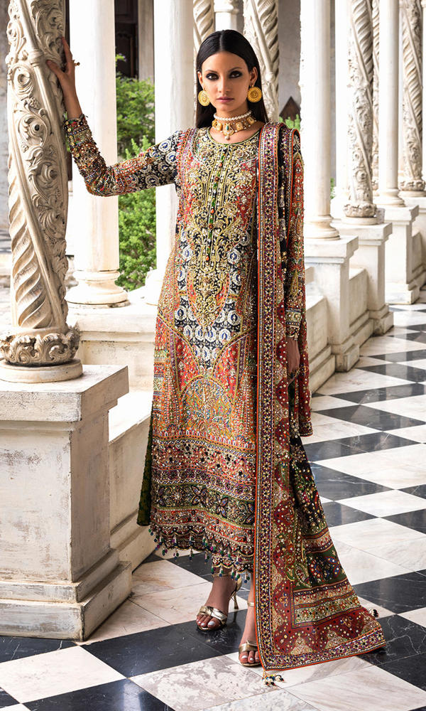 Multi-Colour Embellished Silk Long Kameez (3-Piece) - Image 7